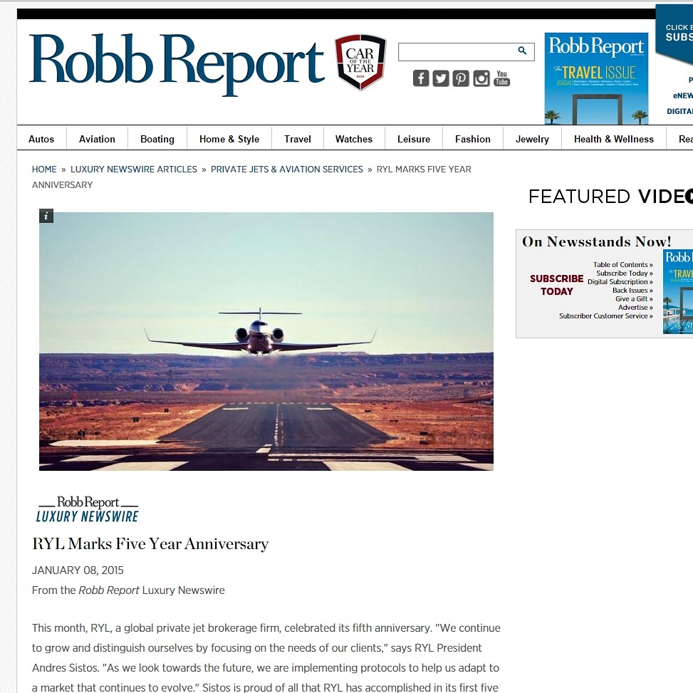 Press Release on RYL- Robb Report